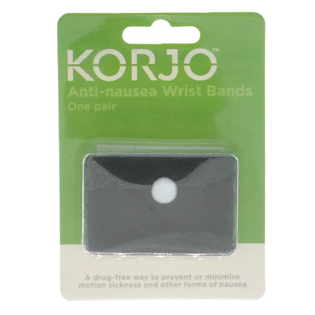 Korjo anti-nausea wrist bands packaging on a white background