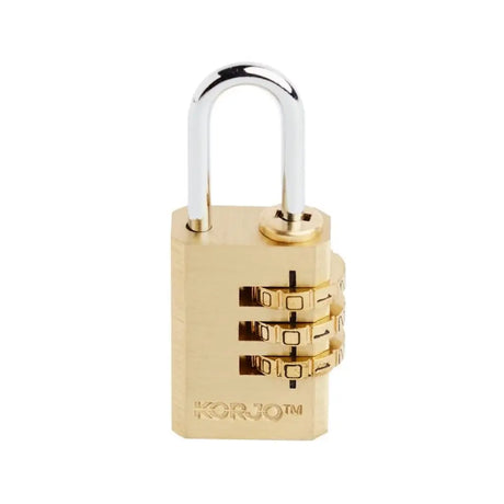 Gold combination lock on a white background