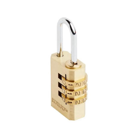 Gold combination lock on a white background