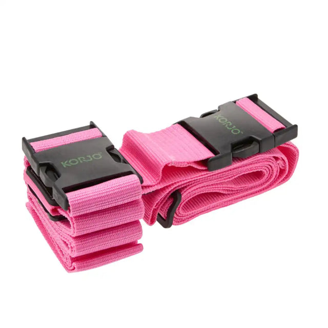 Two pink straps with black buckles on a white background
