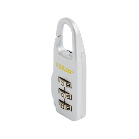 White combination lock with visible brand logo on a white background