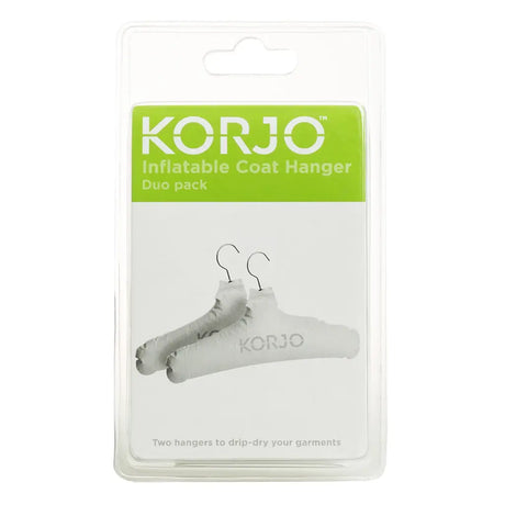 KORJO inflatable coat hangers in packaging with green label