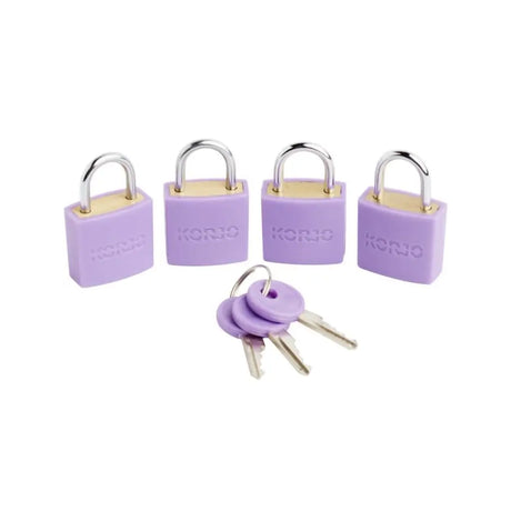 Set of purple locks with keys on a white background