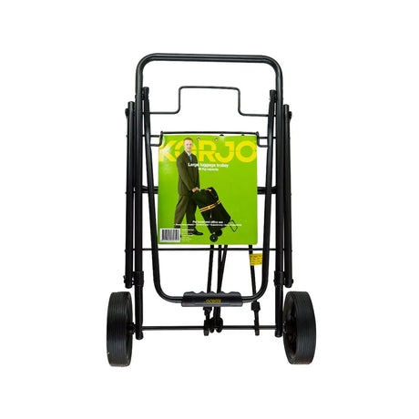 Black shopping cart with a green magazine featuring a man and dog on a white background