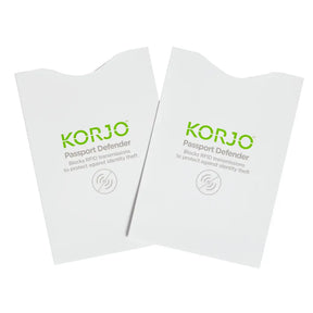 Two KORJO Passport Defender packages on a white background