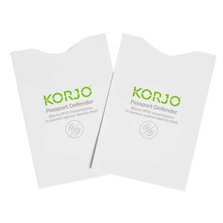 Two KORJO Passport Defender packages on a white background