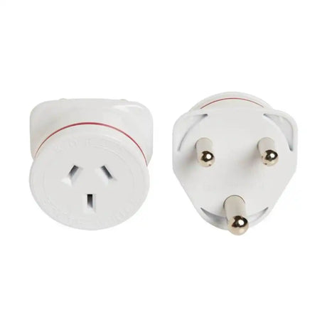 Two white electrical plugs on a white background