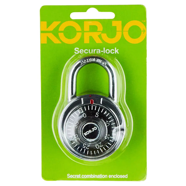 Korjo Secura-lock combination padlock on a green packaging background