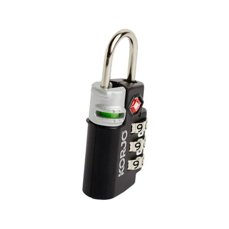 Black combination lock with green indicator on a white background