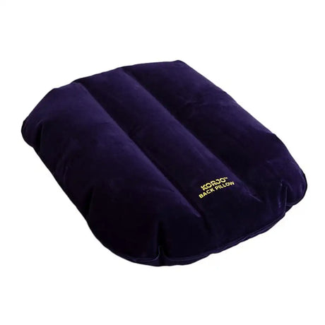 Navy inflatable travel pillow with 'KORO' branding on a white background