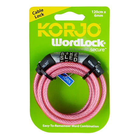 Korjo WordLock bike cable lock on green packaging