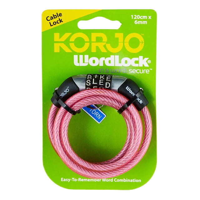 Korjo WordLock bike cable lock on green packaging