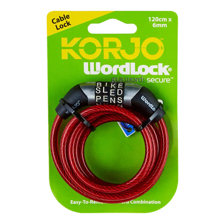 Korjo WordLock bike cable lock on green packaging