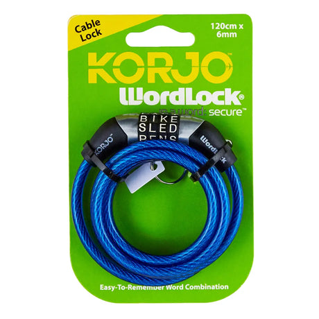 Korjo WordLock bike cable lock on green packaging