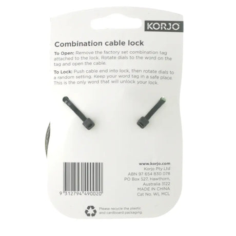 Korjo combination cable lock on a white background