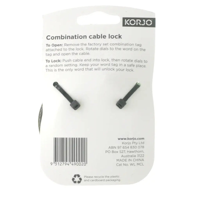 Korjo combination cable lock on a white background