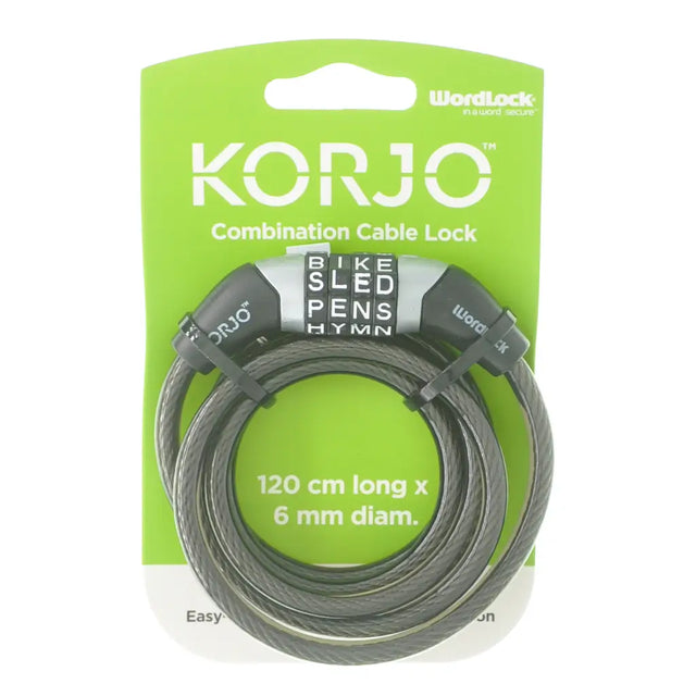 Korjo combination cable lock on green packaging
