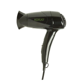 Black hair dryer with 'Korjo' branding on a white background