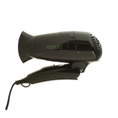 Black hair dryer with 'Korjo' branding on a white background