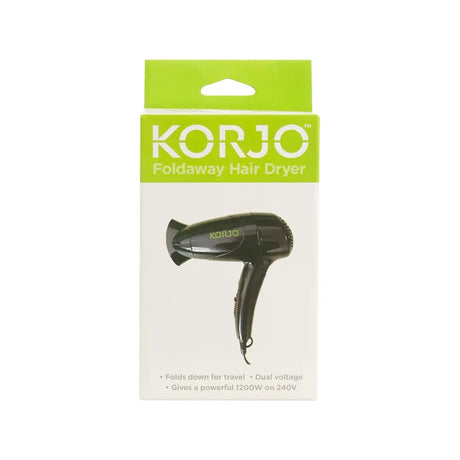 Korjo foldaway hair dryer packaging on a white background