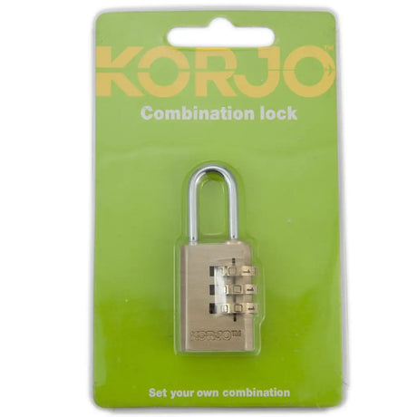 Korjo combination lock on a green packaging background