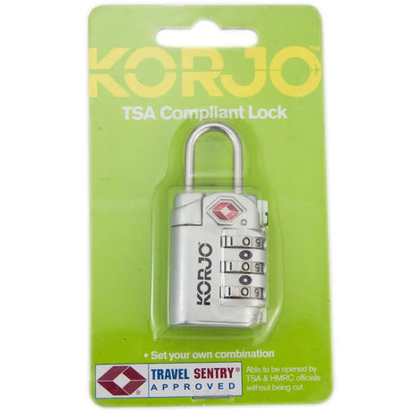 Korjo TSA compliant lock on a green packaging background