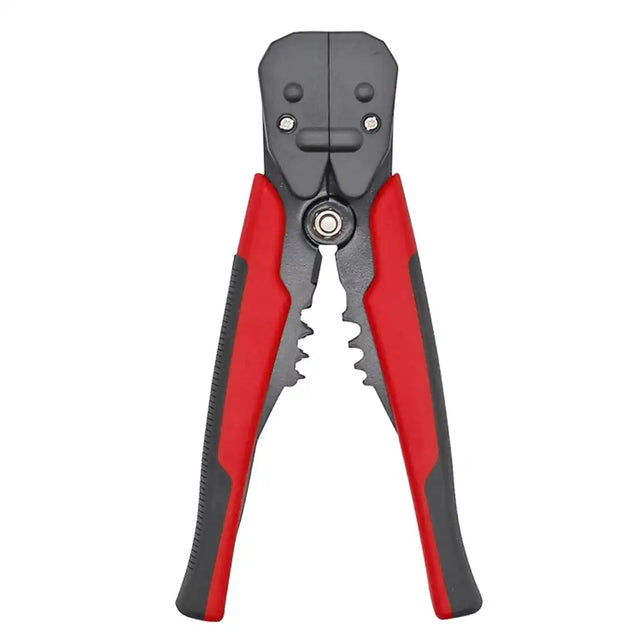 Pair of red and black wire strippers on a white background