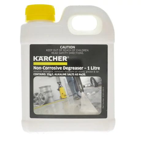 Karcher non-corrosive degreaser bottle with yellow cap on a white background