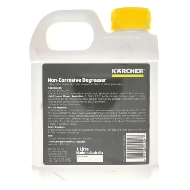 Karcher non-corrosive degreaser bottle with yellow cap on a white background