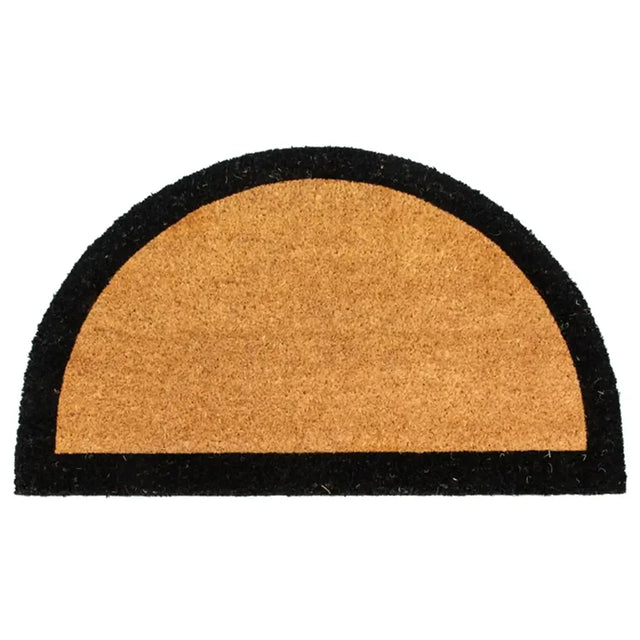 Half-circle doormat with black border on a white background