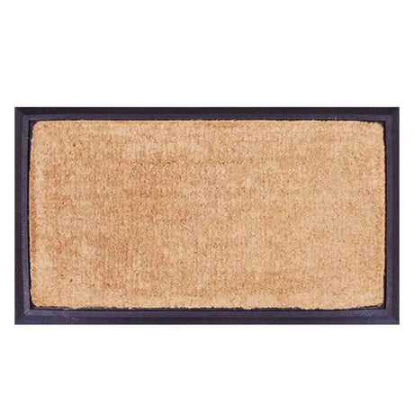 Rectangular doormat with a black border on a white background