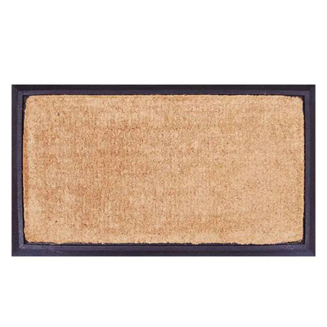 Rectangular doormat with a black border on a white background