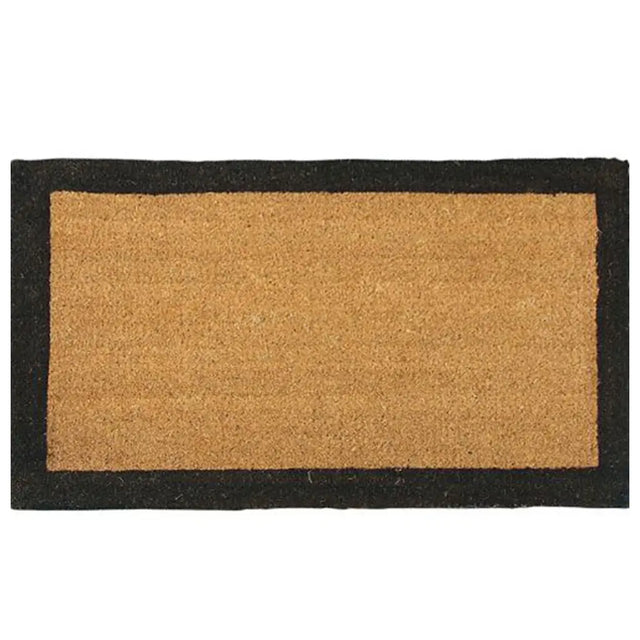 Rectangular doormat with black border on a white background