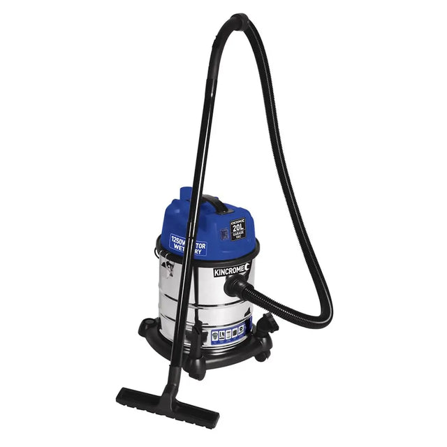 Kincrome vacuum cleaner with blue and black design on a white background