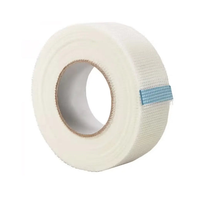 Roll of medical tape with a blue strip on a white background
