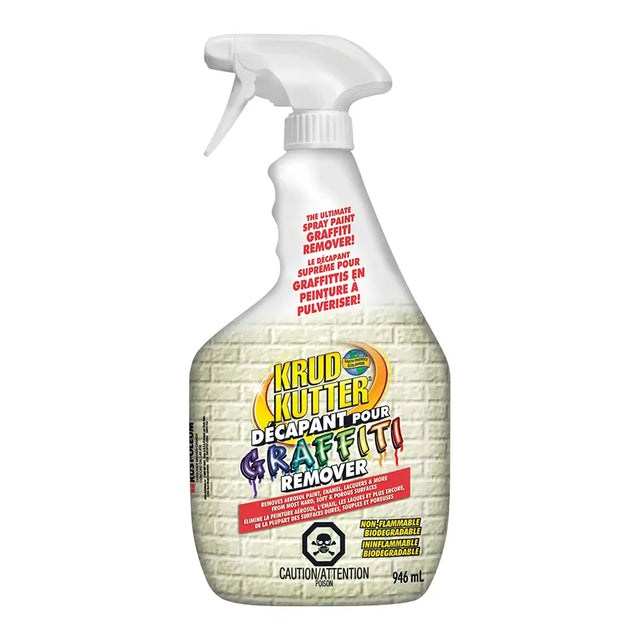 Spray bottle of Krud Kutter graffiti remover on a white background