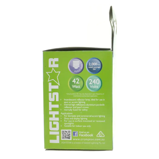 Green packaging of LIGHTSTAR light bulb with product details on a white background