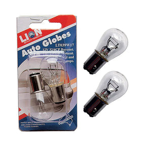 Two car light bulbs with their packaging on a white background