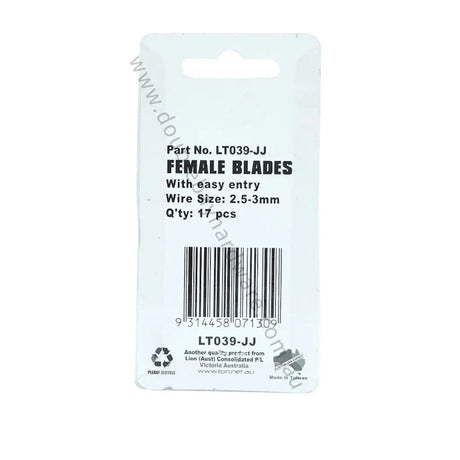 Packaging of female blades with part number LT039-JJ on a white background
