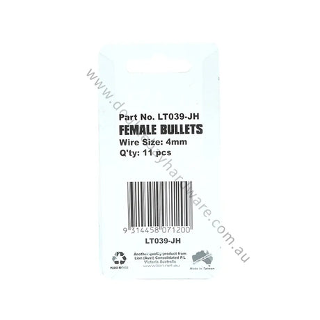 Product label for female bullets with specifications on a white background
