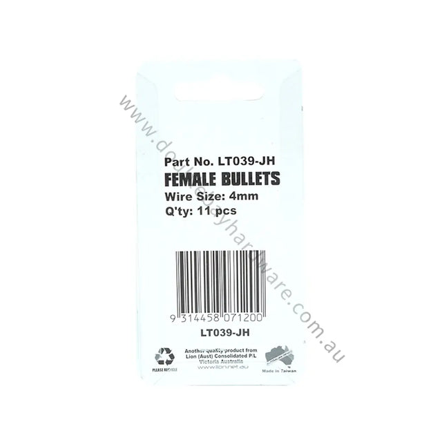 Product label for female bullets with specifications on a white background