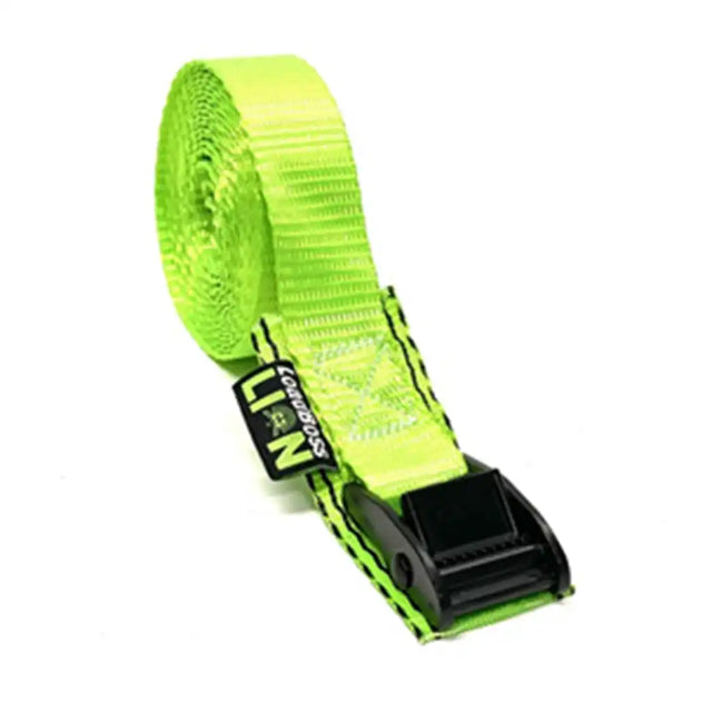 green strap with a black buckle on a white background