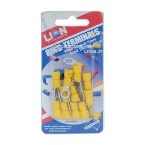 Packaged yellow bike terminals with Lion branding on a white background