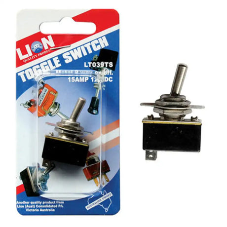 Toggle switches in packaging with Lion branding