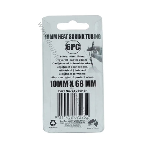 Packaging of 10mm heat shrink tubing with product details on a white background