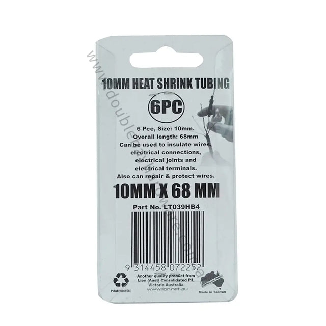 Packaging of 10mm heat shrink tubing with product details on a white background