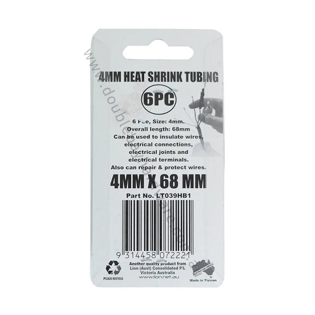 Packaging of 4mm heat shrink tubing with product details on a white background