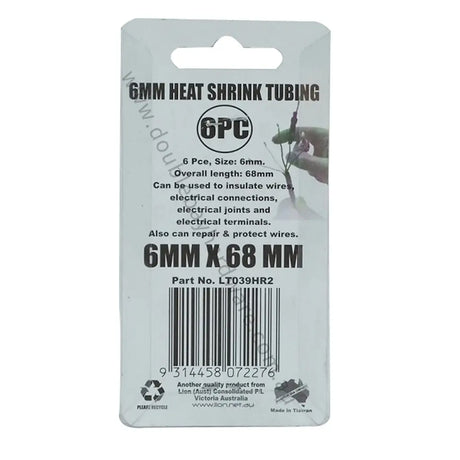 6mm heat shrink tubing packaging with product details on a white background