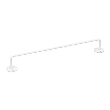 White metal towel bar on a white background