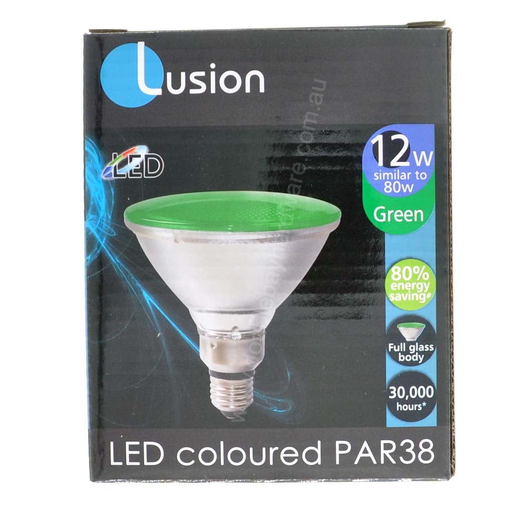 LUSION Colour PAR38 LED Light Bulb E27 240V 12W Green 20827